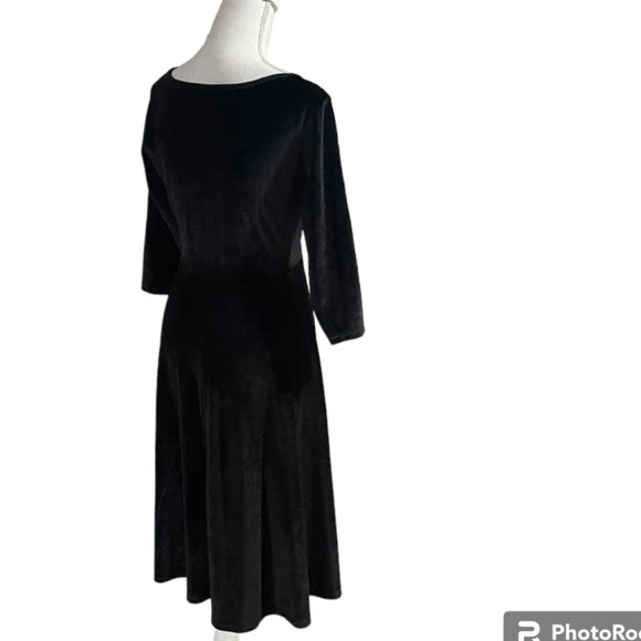 Velvet Midi Black Dress Holiday Event Minimalist - M - Picture 2 of 11